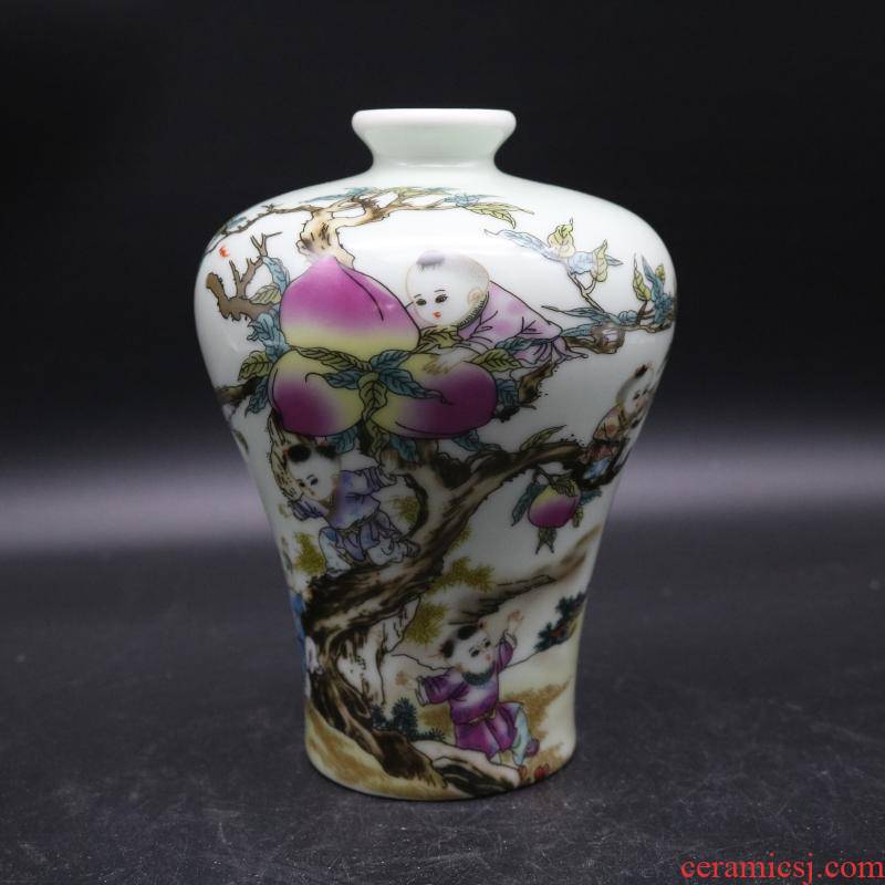 Dajing pastel nine son climb peach name plum bottle antique porcelain and old factory goods home decoration antique penjing collection