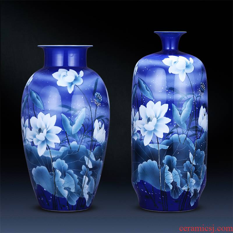 Jingdezhen ceramics hand - made large blue and white porcelain vase landing place sitting room adornment of Chinese style household porcelain