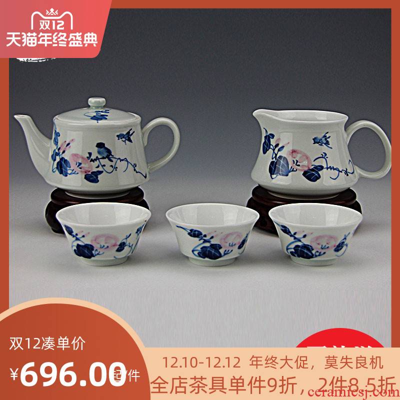 And auspicious color bucket of a complete set of kung fu tea set of jingdezhen hand - made teapot tea gift box the tea sets