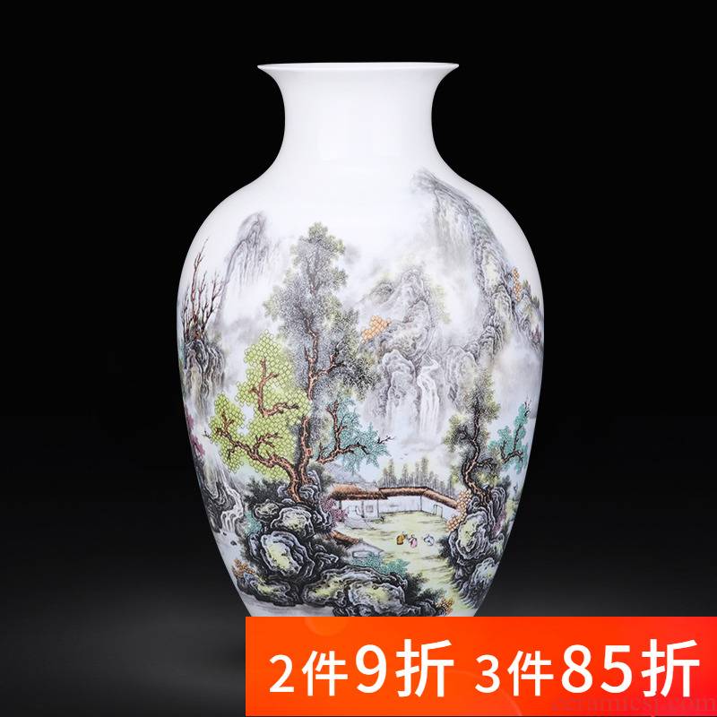 Jingdezhen porcelain ceramic pastel landscape vase of new Chinese style household furnishing articles rich ancient frame flower arrangement sitting room decorations