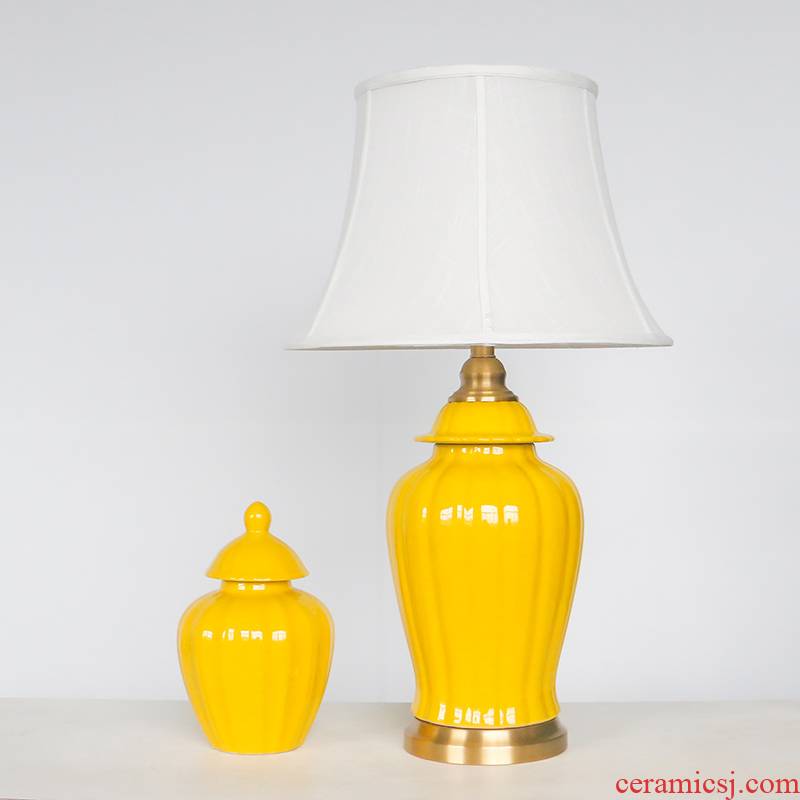 The General creative yellow pumpkin jar ceramic desk lamp of new Chinese style hotel sitting room adornment lamps and lanterns of bedroom the head of a bed is placed