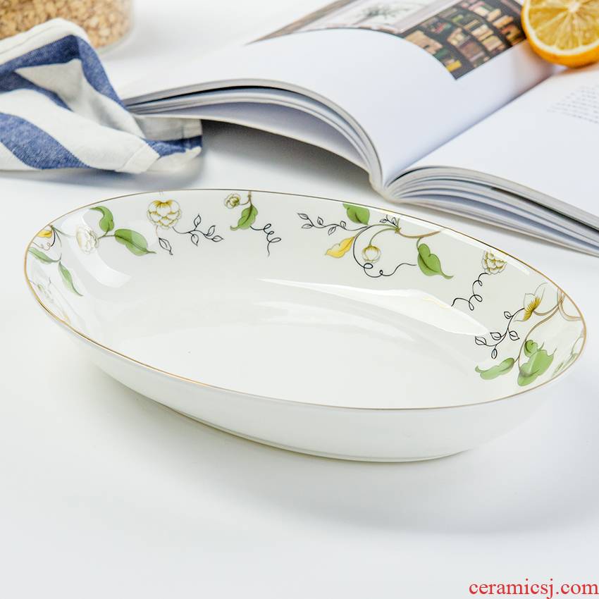 Tangshan ipads porcelain soup fish dish 10 inches household head dish hotel tableware oval 10 inches deep fish dishes