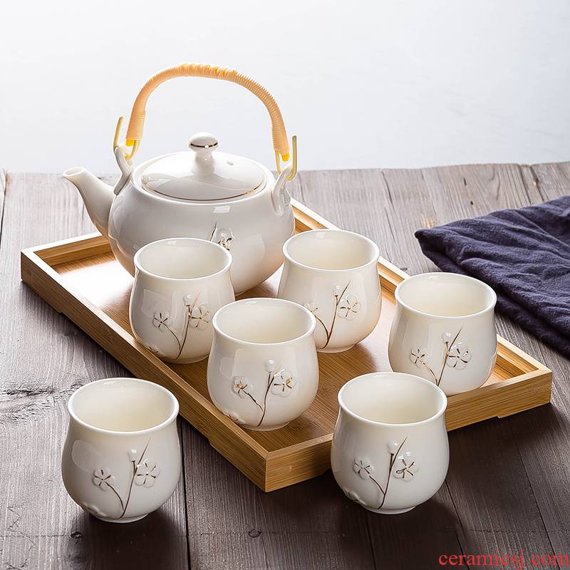 Manual paint jingdezhen girder ceramic tea set suit modern household contracted teapot teacup tray