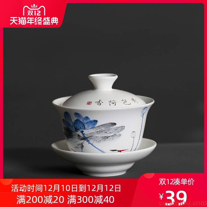 Thorn lotus hand - made up kunfu tea tureen single cover cup tea family tea ceramic cup trumpet
