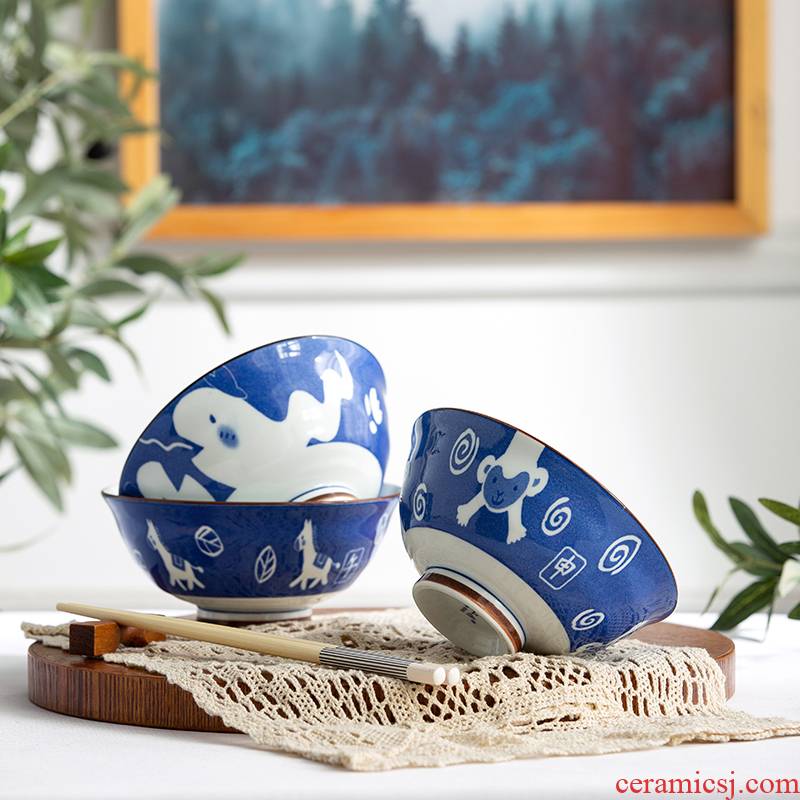 And cartoon workshops under the jingdezhen glaze color ceramic zodiac food bowl bowl bowl rainbow such use