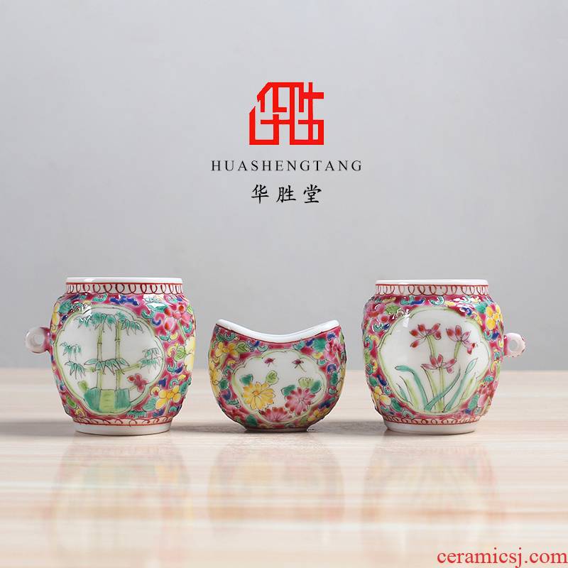 Jingdezhen pastel sijunzi pattern bound branch lotus flat thrush as cans of food as cans bird cup accessories
