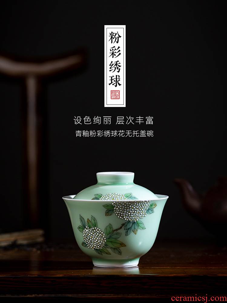 The big bowl is pure hand - made ceramic kung fu The qing glaze enamel hydrangea no riding tureen all hand of jingdezhen tea service