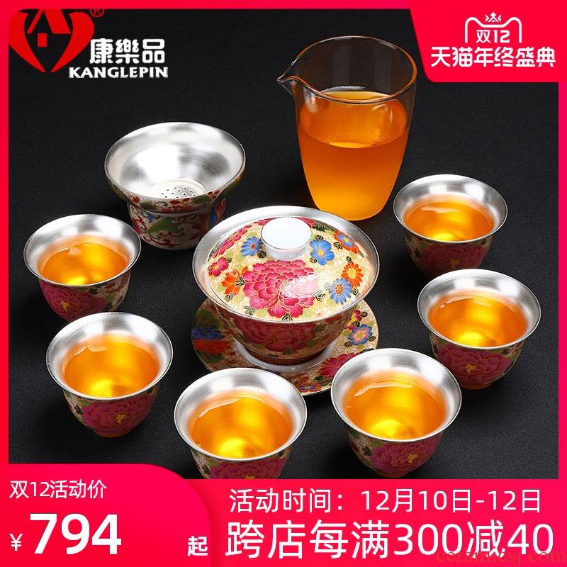 Recreational product coppering. As silver 999 kung fu tea set jingdezhen wire inlay enamel see peony tureen small gift cups