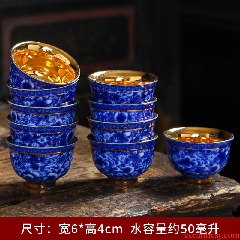 Tasted silver gilding manual paint ceramic cups kung fu tea set of blue and white porcelain sample tea cup white porcelain masters cup single small tea cups