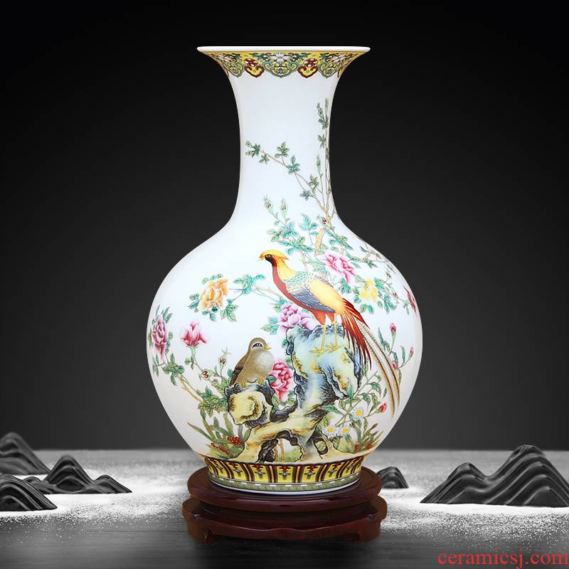Peony pheasant to industry of jingdezhen ceramic vase