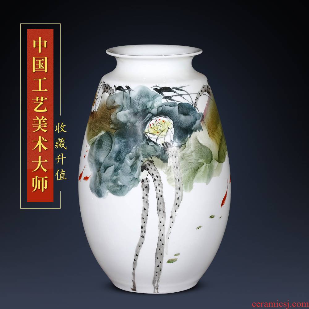 Jingdezhen ceramics hand - made Lai Dequan vases, flower arranging lotus pond interest Chinese style living room decorations home furnishing articles