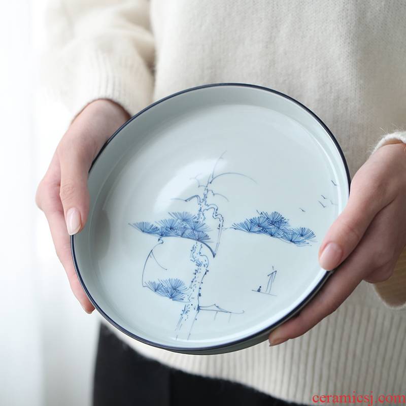 Clay hand - made archaize ceramic dry mercifully tea tray of blue and white porcelain pot adopt a pot of tea little tea tray tea tray