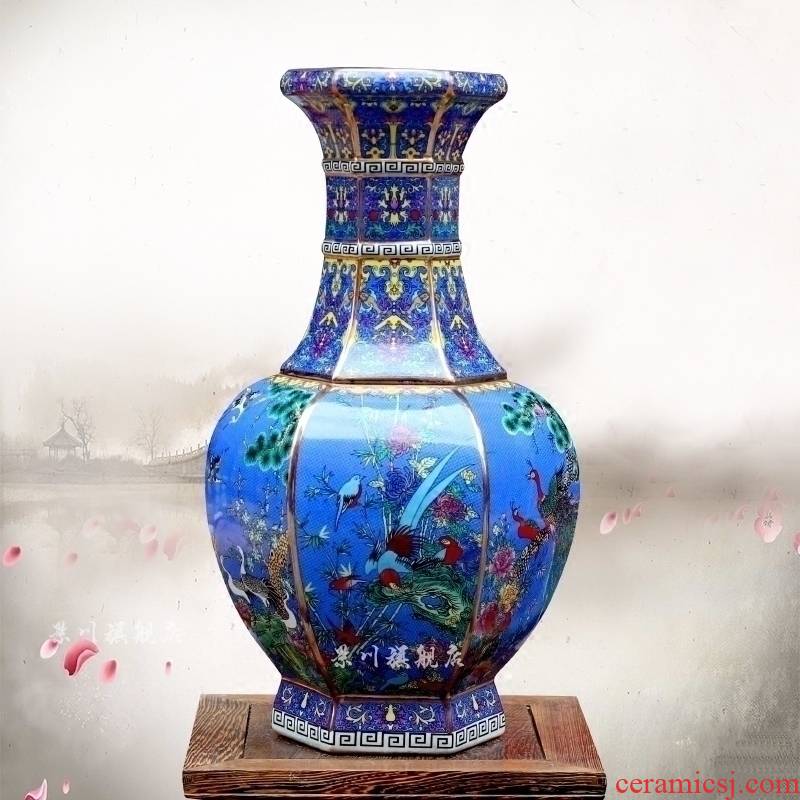 Jingdezhen pastel colored enamel porcelain painting of flowers and gold blue vase household flower arranging archaize sitting room mesa furnishing articles