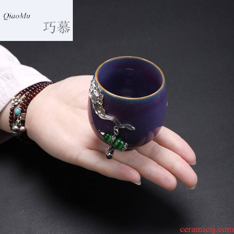 Qiao mu five ancient jun porcelain inlay silver cup up prosperous whitebait cup sample tea cup master cup a cup of tea