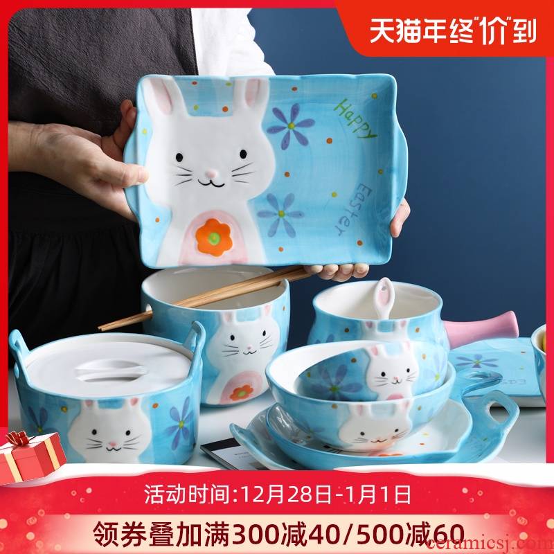 Ceramic dishes suit household dish plate disk soup bowl express cartoon eat bowl individual creative move tableware