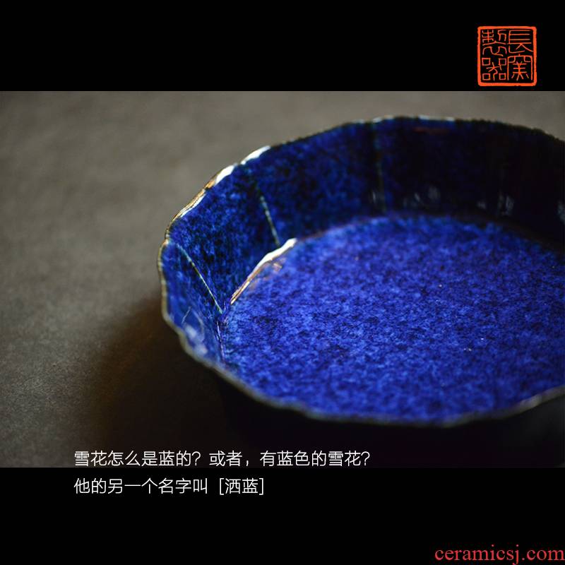 Offered home - cooked spilled in the blue glaze kwai disk tray was dry mercifully tea tray was jingdezhen ceramics by hand writing brush washer compote pot of bearing