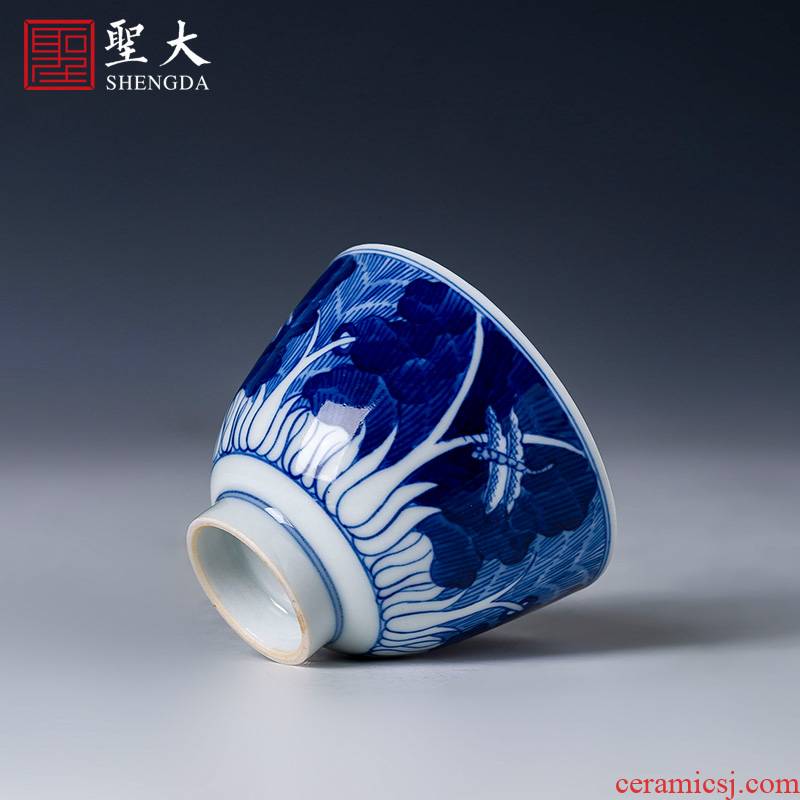 The big cup sample tea cup of pure hand - made ceramic kung fu jingdezhen blue and white cabbage masters cup tea set manually by hand