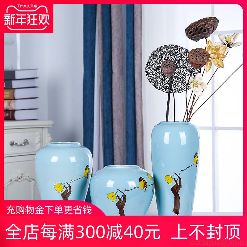 Jingdezhen ceramics new three - piece vase household of Chinese style painting of flowers and birds in the sitting room the desktop flower arranging, adornment is placed