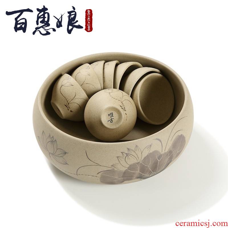(niang | coarse pottery hand wash cup dish kung fu tea tea tea accessories copy is simple but elegant lotus restoring ancient ways