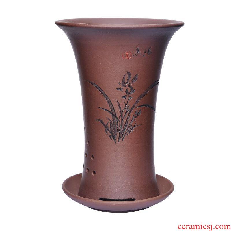 Orchid basin ceramic breathable purple sand flowerpot with tray trumpet bracketplant clivia special blue blue Orchid flower POTS