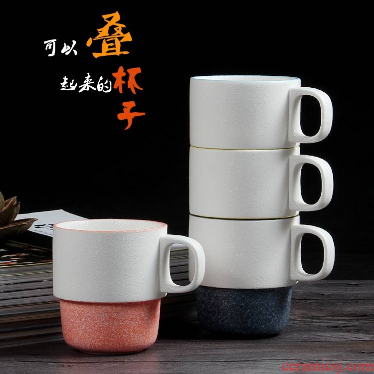 Qiao mu snow glaze creative Japanese contracted morning tea cup overlapping style ceramic keller cup overlapping cup expressions using for wash