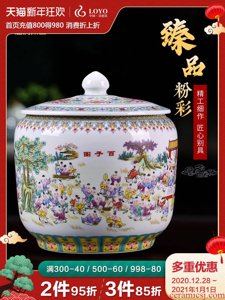 Jingdezhen porcelain tea pot home moistureproof large storage puer tea cylinder Chinese figure storage tank by the ancient philosophers