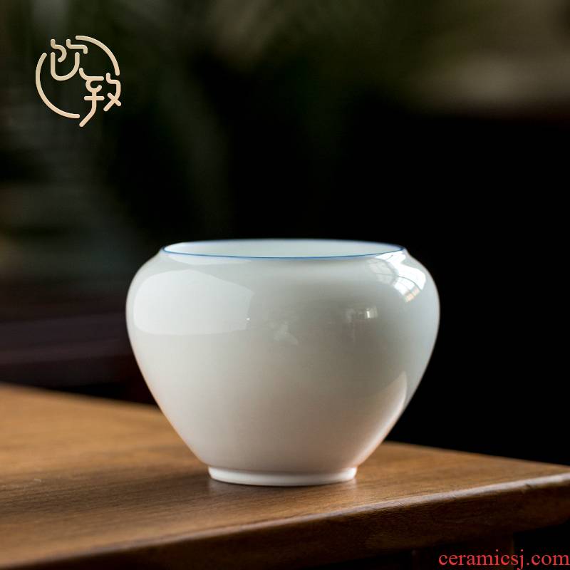 Ultimately responds to sweet white glazed building ceramic water trumpet tea wash water, after the Japanese zen white porcelain tea accessories in hot water bucket