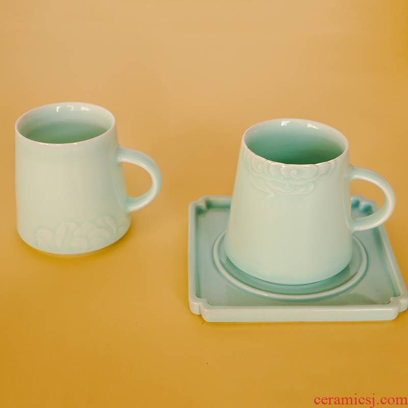 Manual its shadow green ceramic cup xiangyun expressions using edge creative office tea cup mark cup, valentine gift cup