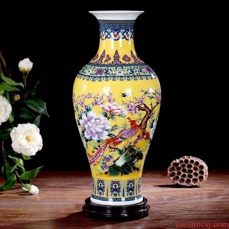 Mesa of jingdezhen ceramic vase colored enamel Chinese antique household flower adornment handicraft office furnishing articles