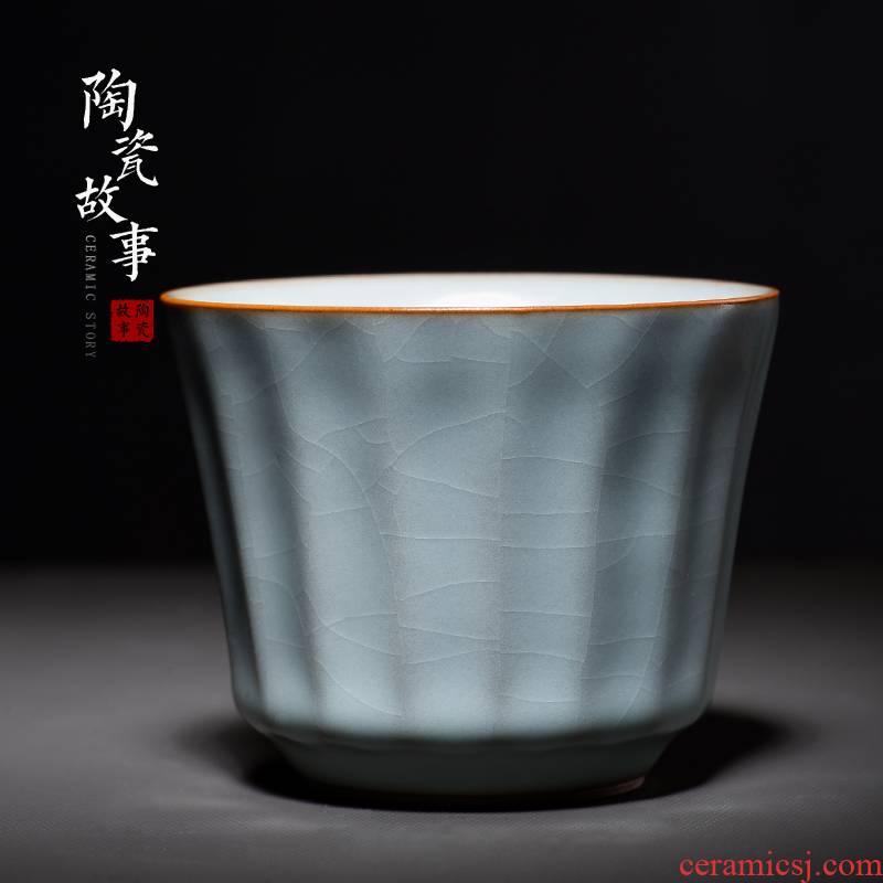 Ceramic story handed down your trade, one cup of vertical stripes cup manually high - grade slicing can keep sample tea cup single cup gift box