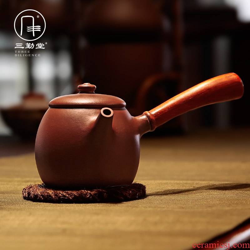 Three frequently hall tea yixing teapot masters all hand it undressed ore ship purple clay side pot teapot