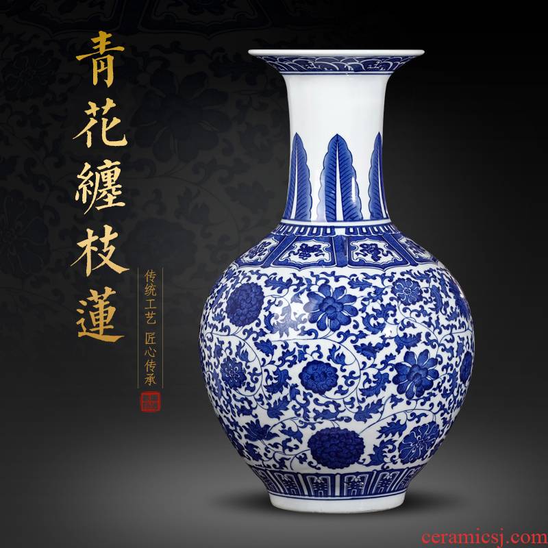 Jingdezhen ceramics antique blue and white porcelain vases, flower arrangement furnishing articles of Chinese style classical large sitting room porch decoration