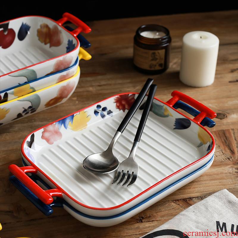 Move ears hand lace pan household ceramics baked cheese baked bread and butter dish dish dish creative western food