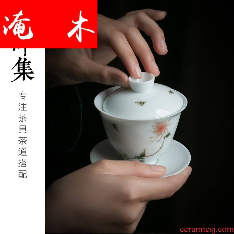 Submerged wood kung fu tea set three to tureen dehua white porcelain of jingdezhen pastel by large tea bowl of tea cups