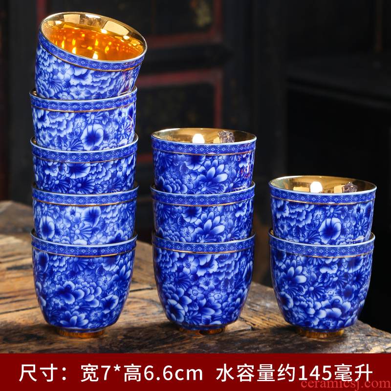 Ceramic tea tasted silver gilding master cup of blue and white, single CPU household kung fu tea tea cup single sample tea cup customization