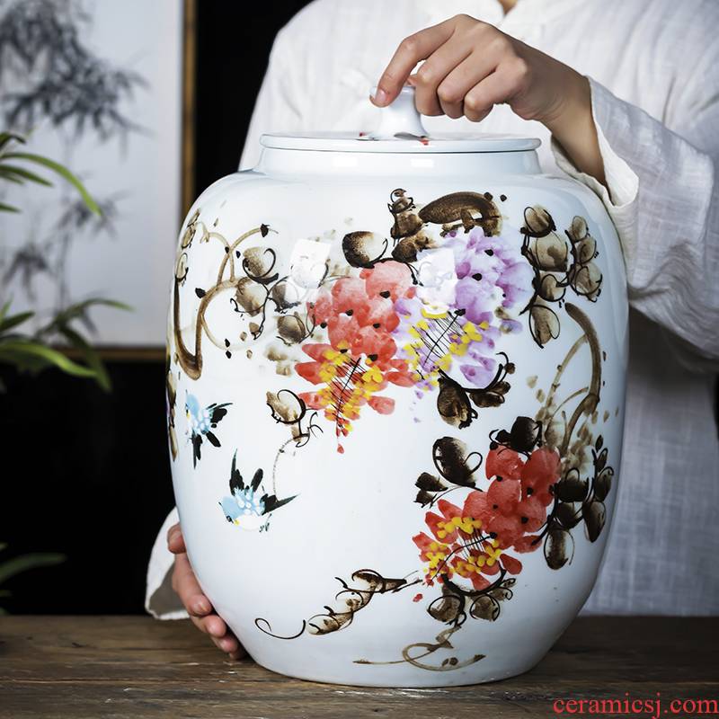 Jingdezhen porcelain ceramic hand - made caddy fixings large seal tank puer tea cake tin barrel with cover pot