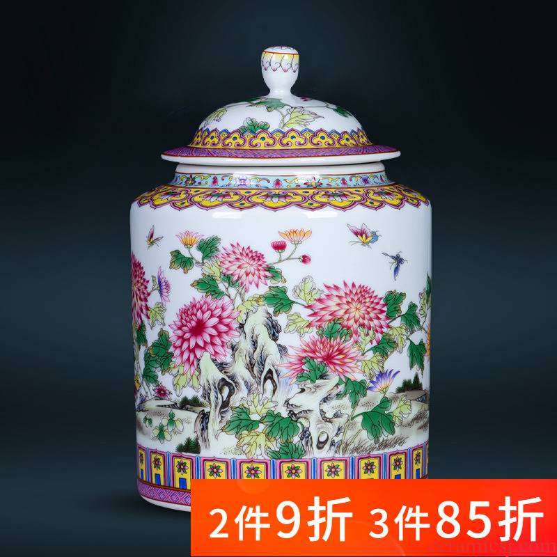 Half jins of jingdezhen ceramic powder enamel small loose tea caddy fixings storage tank with cover grain storage receive a jar