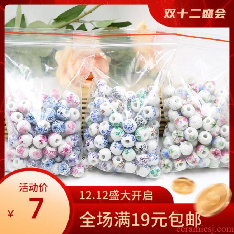 Jingdezhen ceramic decals name plum flower peony flower beads porcelain beads 10 mm bead five big mail eye Chinese knot