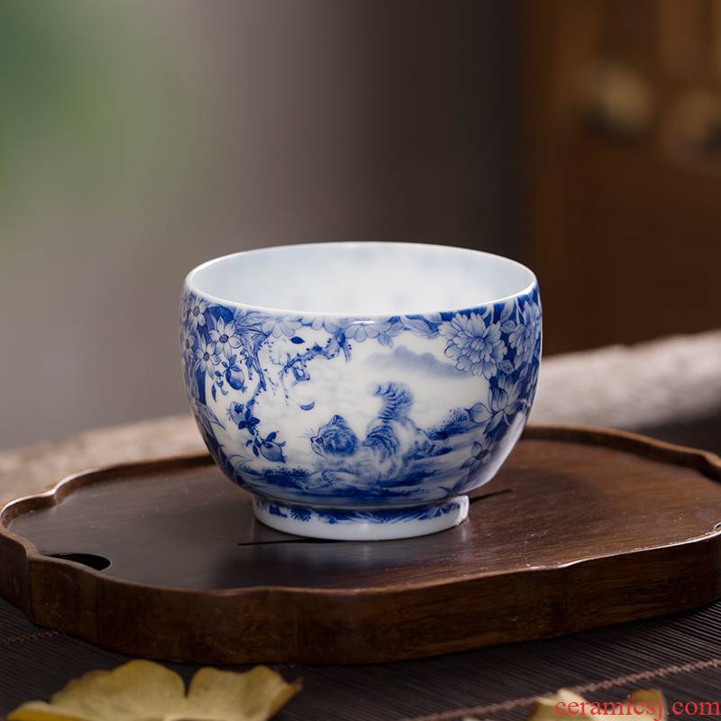 The Owl up jingdezhen porcelain tea set high checking ceramic white clay glaze heavy flower is open the window a cat boring masters cup