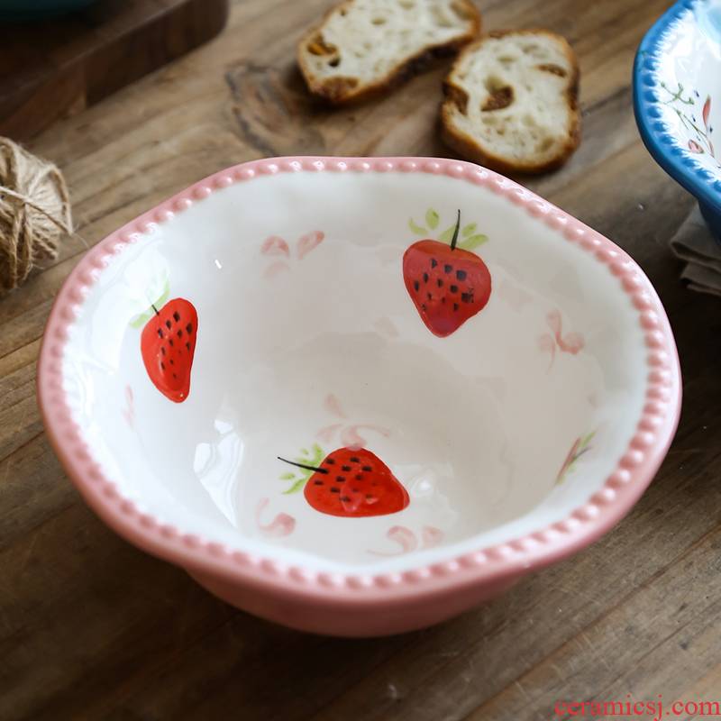 Northern wind ins hand - made lace ceramic bowl bowl noodles in soup bowl of microwave oven with lovely fruit salad bowl