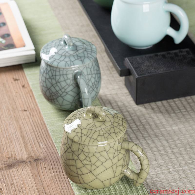 Longquan celadon office make tea cup ceramic keller cup with cover special personal business gift giving water in a cup