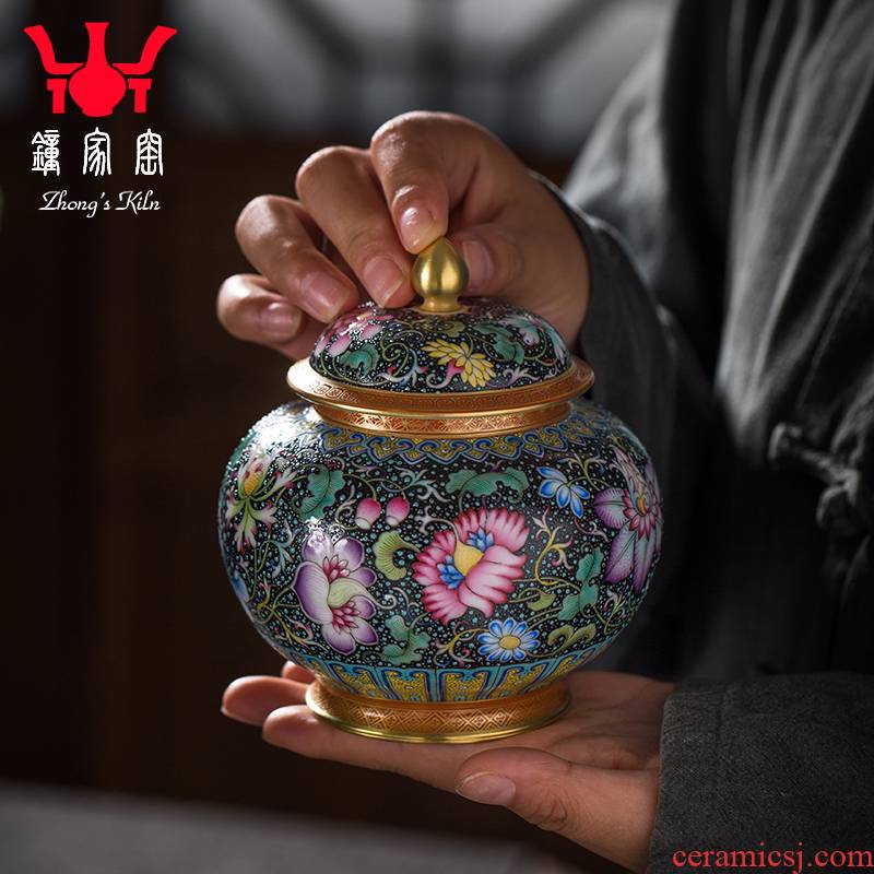 Clock home up caddy fixings seal pot boutique high - end collection of jingdezhen ceramics enamel colors branch lines caddy fixings