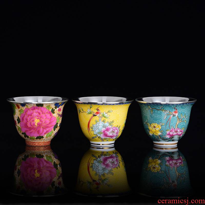 Jingdezhen ceramic colored enamel tea sets manual silvering cup cup kung fu masters cup tea cups only