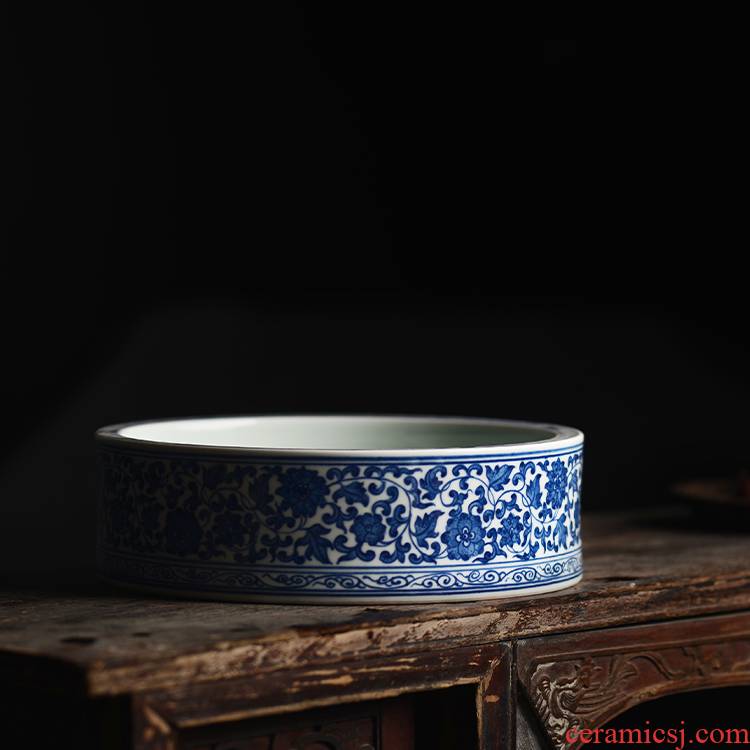 Offered home - cooked ju long up built hand - made XiCha blue tie up branch lotus water wash water writing brush washer refers to basin of jingdezhen ceramic tea set