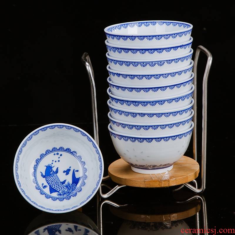 10 installed under the rice bowls bowl suit of blue and white porcelain ceramic glaze color blue and white and exquisite dishes