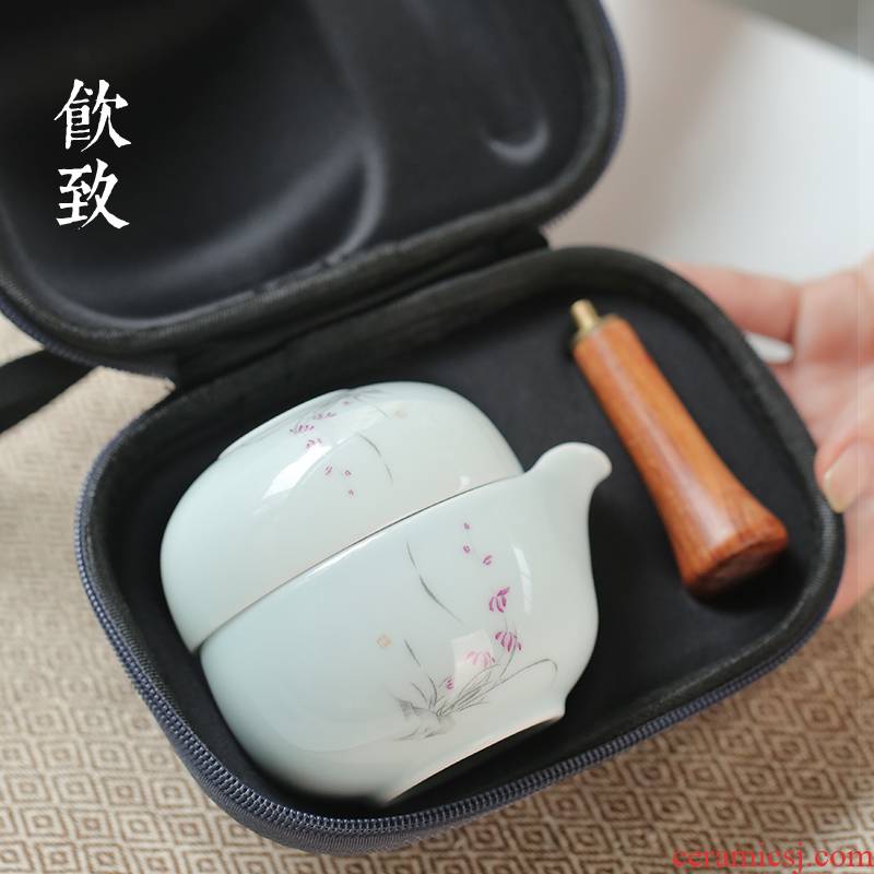 Ultimately responds to a pot of travel two cups of tea set side of kung fu ceramic portable bag tea teapot teacup crack cup