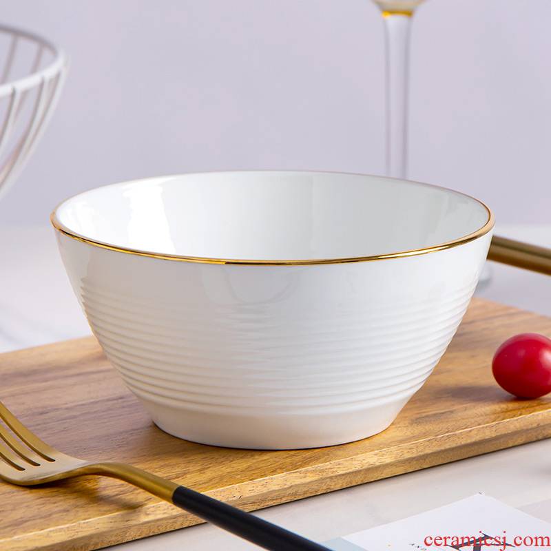 Jin Bianchun bare-bones bowls of household jobs white ceramic bowl of soup bowl with rainbow such use white bowls can use microwave oven