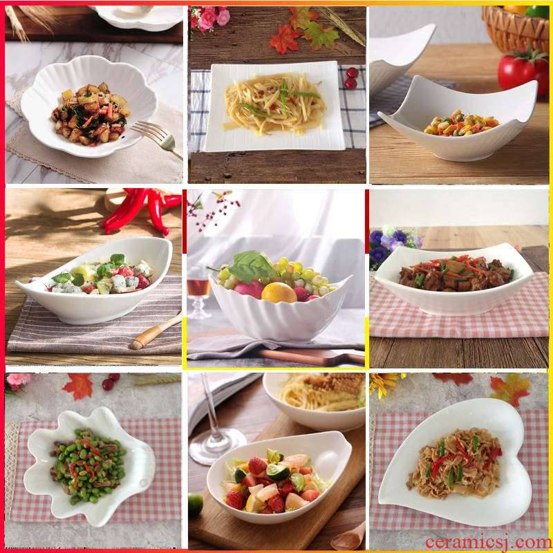 Figure dish plate household pure white ceramic plate hot cold dish plate of fruit salad rainbow such use western - style food tableware suit