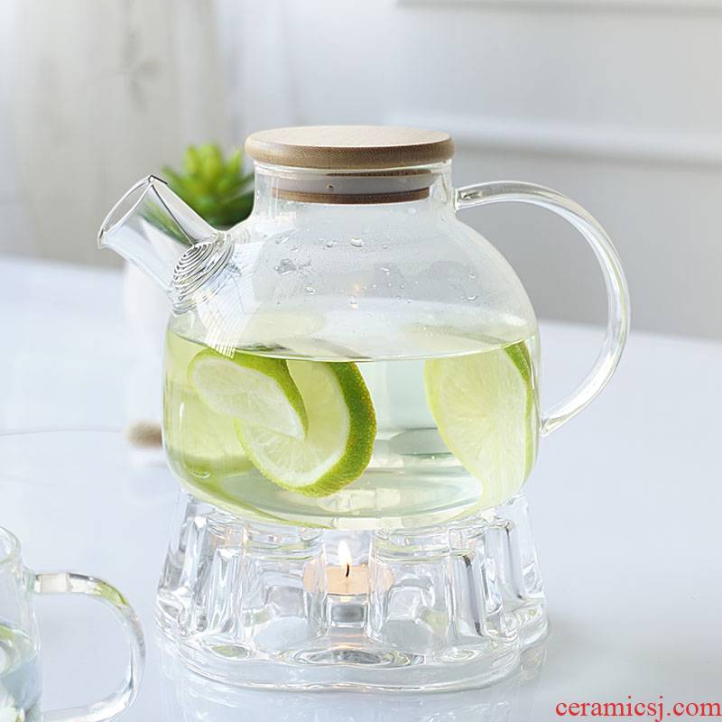 European large - capacity glass flowers teapot tea set household candles base heating filter fruit teapot