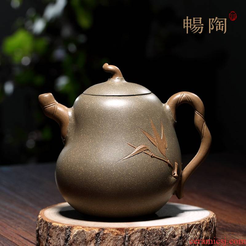 "Shadow enjoy" yixing craftsmen TaoJianQuan manual it old green Duan Fulu bamboo pot 330 CCCT of the republic of China